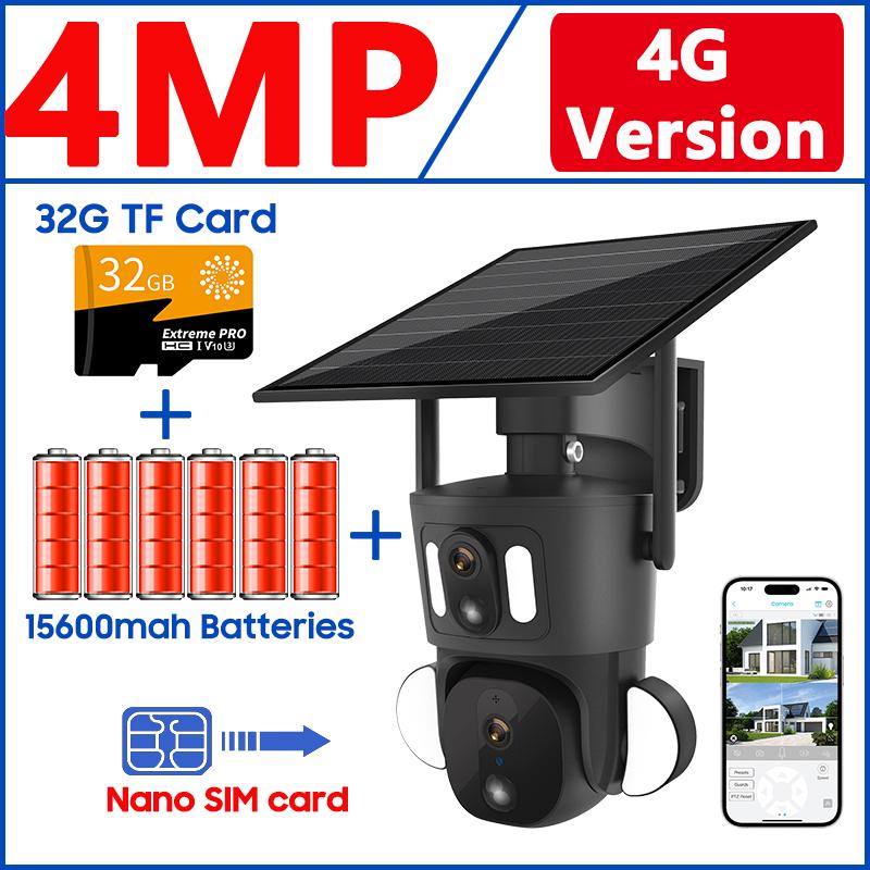 Экран 4G Солнечная Безопасность Kage Уличная 2K HD WiFi PTZ Двойной PIR Обнаружение Человек Автоматическое Отслеживание Камера Видеонаблюдения
