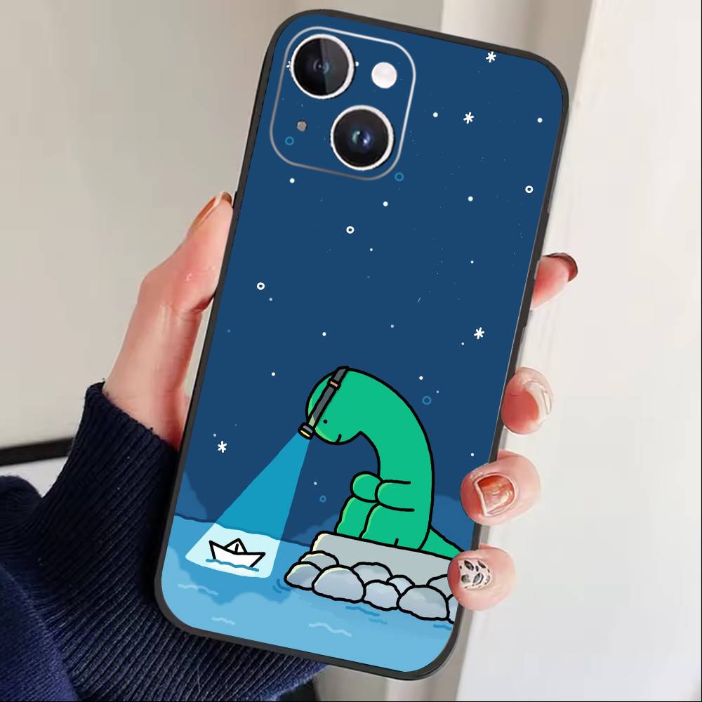 Милый мультяшный чехол для телефона J-Jurassic Для iPhone 17, 16, 15, 14, 13, 12 Plus, Max Мягкий силиконовый черный чехол