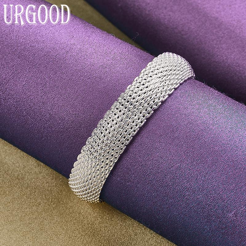 Большой тканый браслет из стерлингового серебра 925 пробы, модные ювелирные изделия