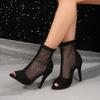 Summer Zipper Boots Sandals Black Mesh Sexy Peep Toe Lace Up Women Shoes Stiletto High Heel Pumps Pole Dance Booties