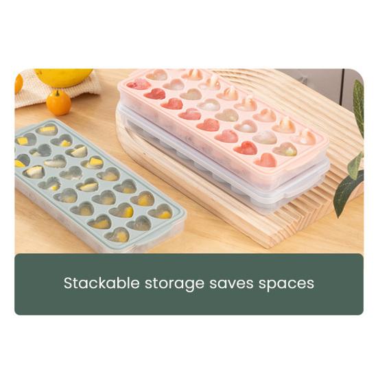 Ice Grid Mould Heart-shaped Ice Lattice Mold with Lid Stackable Easy To Remove Food Grade Silicone Tray Ice Cube Maker