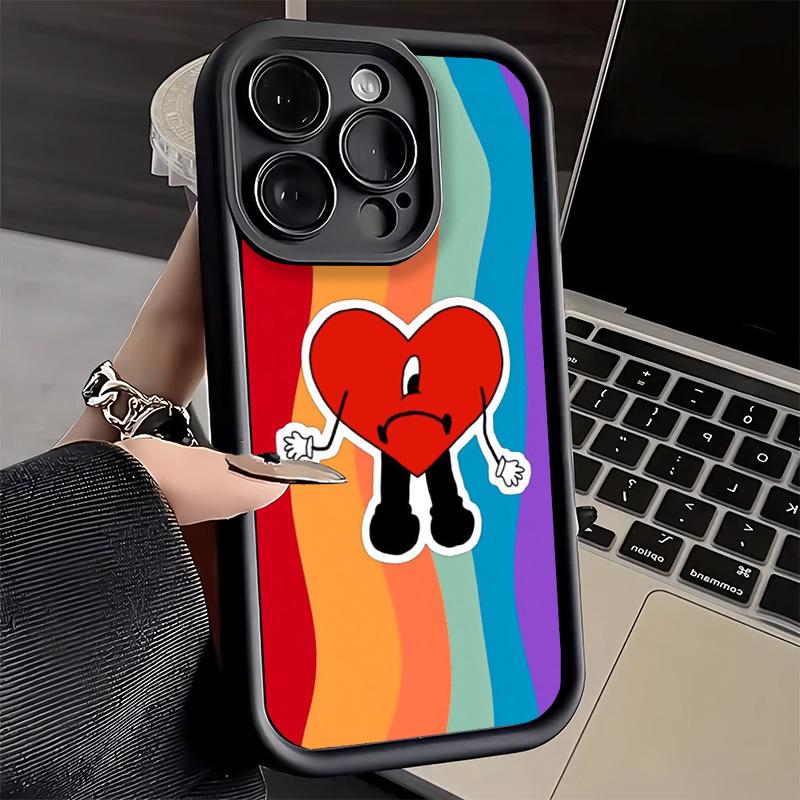 Чехол для телефона iPhone 17 Air 16E 15 16 Pro Max Bad Bunny Сердце Чехол 14 Plus 13 12 Mini Мягкий Силиконовый Fundas