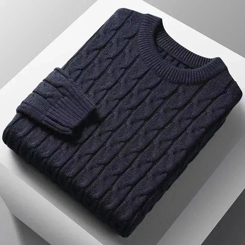 Очень толстый зимний шерстяной мужской свитер - Толстая вязка, круглый вырез