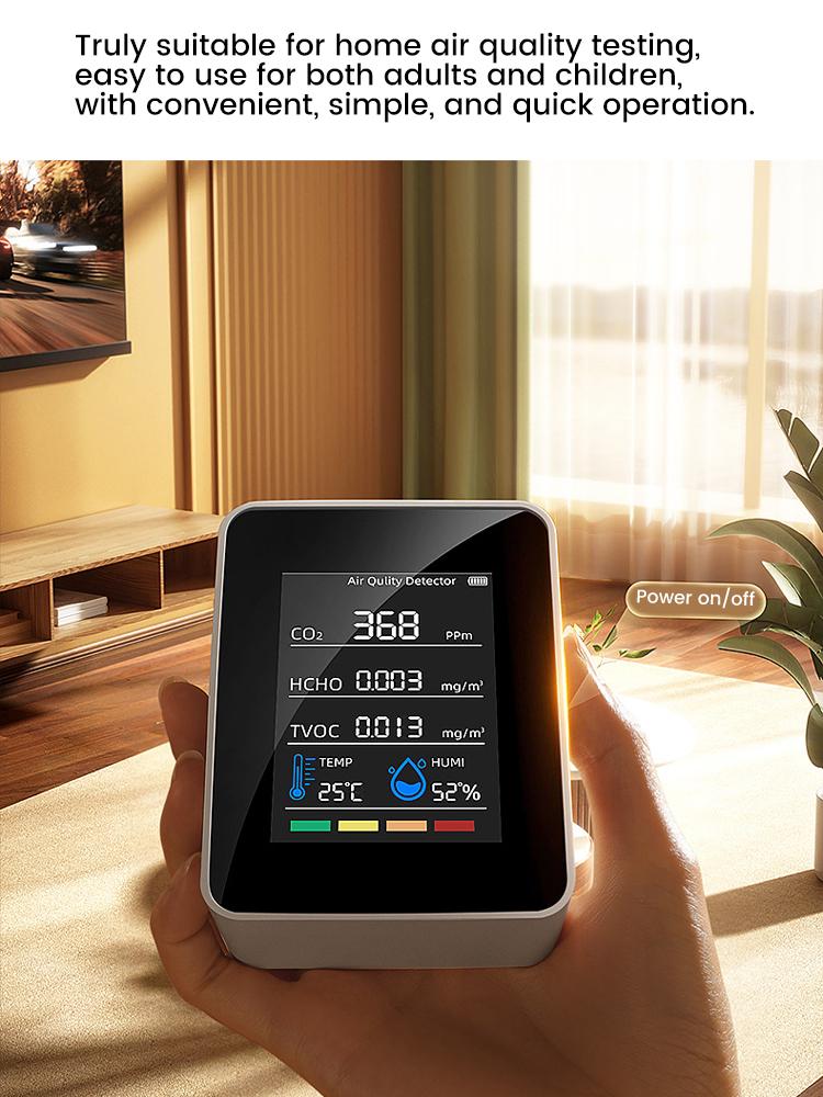 Монитор качества воздуха 5-в-1 Детектор качества воздуха Детектор CO2 Тестер формальдегида HCHO TVOC ЖК-дисплей Тестер температуры и влажности Сигнализация