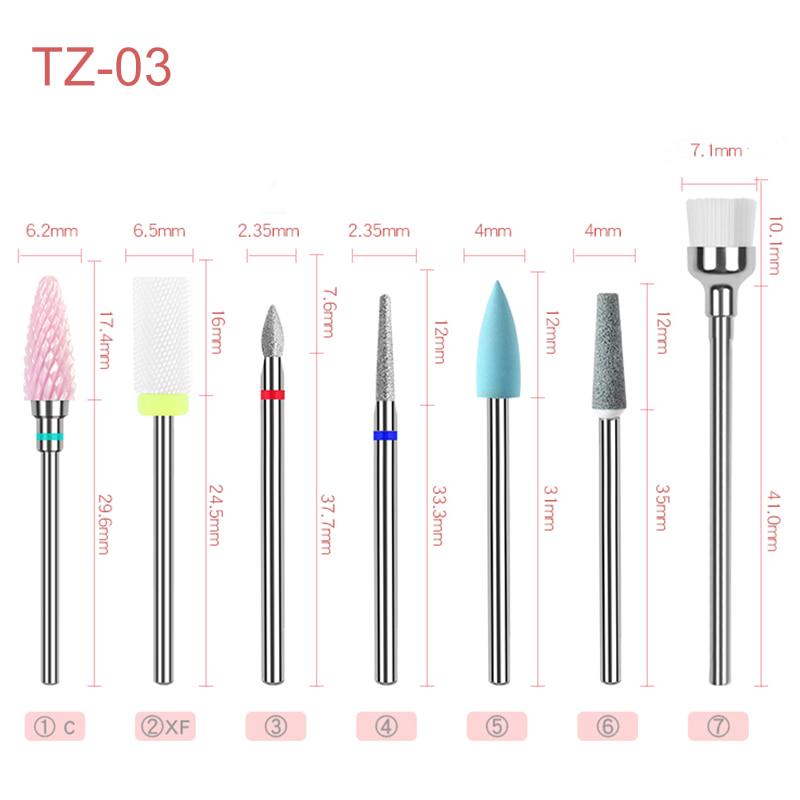 7PCS Ceramic Diamond Nail Drill Bits Set Milling Cutter Manicure Ceramic Tungsten Set 2.35mm