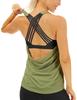 Icyzone Tank Yoga with and Workout Olive Women's Top, Wear, Wireless, Cups, Breathable, Quick-Drying, Camisole, Running, (Size M, Green)