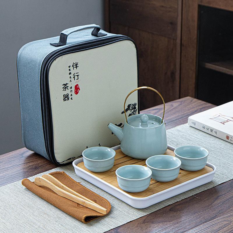 Portable Ceramic Ding Kiln Travel Kung Fu Tea Set Kuaike Cup Storage Bag Company Event Gifts