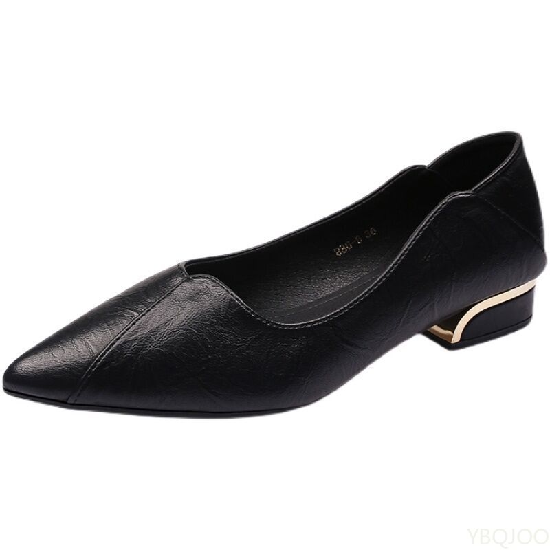 Элегантные минималистичные Весенне-осенние Новые Туфли-лодочки с острым носком Модные универсальные На толстом каблуке С мелким вырезом Женская обувь