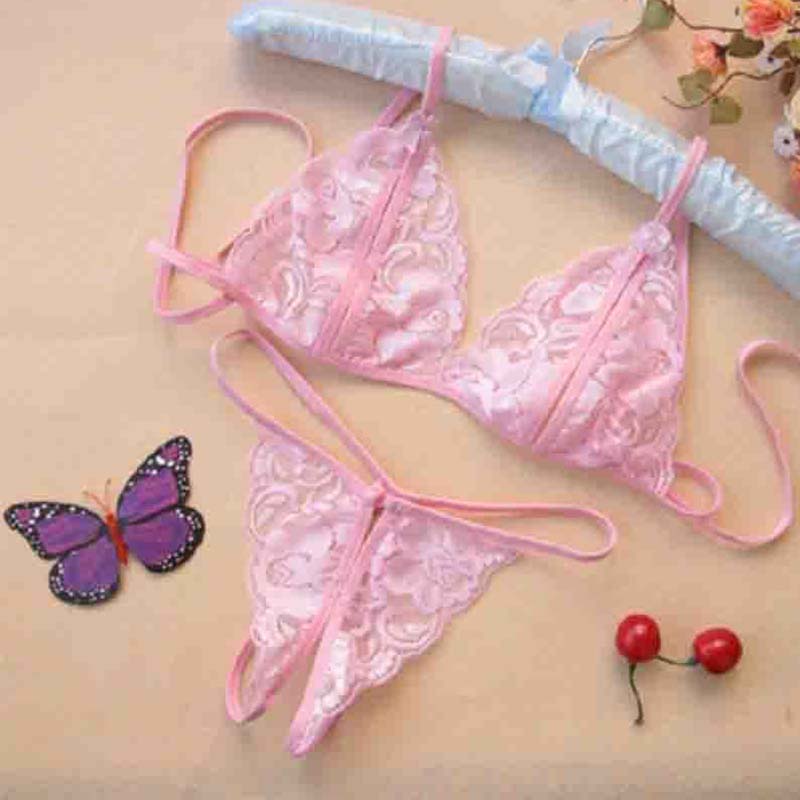 Women Sexy Lace Bra Panties Set Sexy Transparent Lingerie Set Female Low Waist Hallow Out G-String Thongs Underwear Briefs