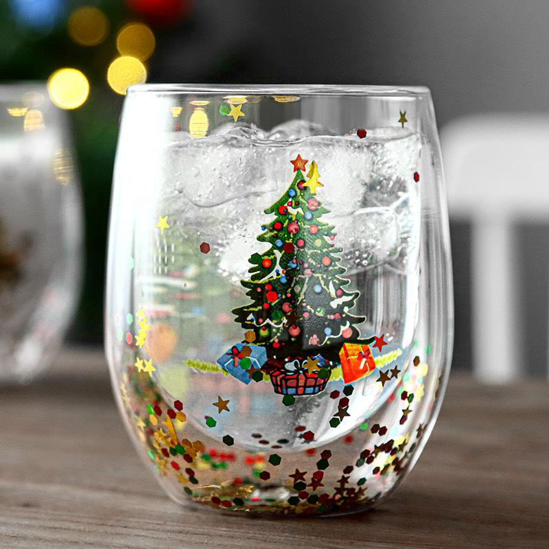 Christmas Double Wall Glass Cup Xmas Gift Star-tree Snowman Heat Resistant Household Milk Juice Beer Teacup Coffee Mug Drinkware