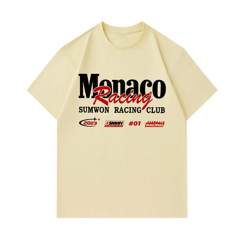 Men's 100% Cotton Crew Neck Short Sleeve T-Shirt, Casual Monaco Racing Club Graphic Printed Summer Comfortable Breathable Tee Top for Daily Sports Wea
