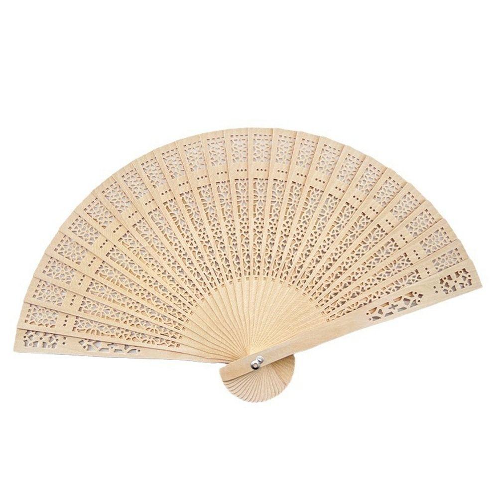 Vintage Bamboo Folding Fan Engraved Hollow Wooden Fan New Hand Held Fan Women