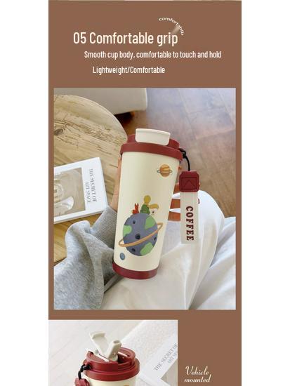 Термокружка из нержавеющей стали 316 для детей «Маленький принц» с трубочкой - Портативная версия, Кофейная и Подарок на день рождения