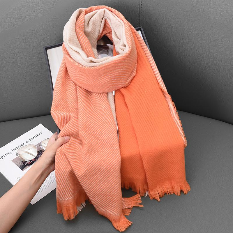 Double-Sided Color Matching Cashmere Scarf, Short Beard Scarf, Women'S Versatile High-End Warm Shawl