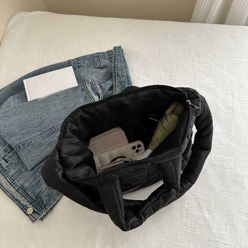 Yogodlns Solid Color Shoulder Messenger Bags Large Capacity Lightweight Quilted Totes Down Cotton Padded Puffy Handbags for Women