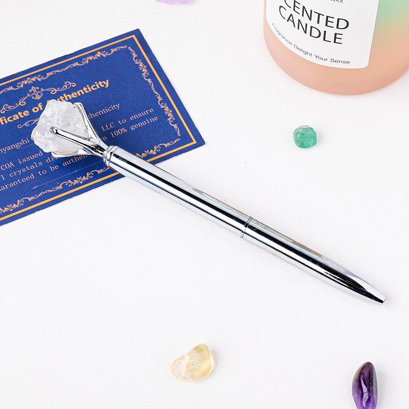 Natural Crystal Raw Stone Pen Creative Metal Ballpoint Pen Student Gift Pen with Box