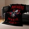 A skull surrounded by vibrant flowers and bold text with a rock theme. for all seasons blanket lunch break throw gift