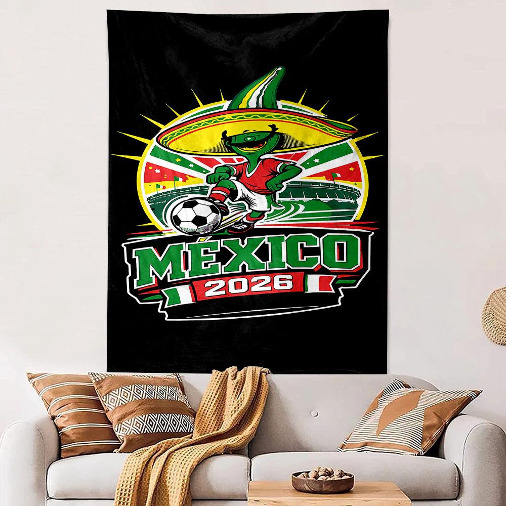 Mexican Soccer Mascot 2026 Design Patterned tapestry home decor, suitable for bedroom and living room, gift