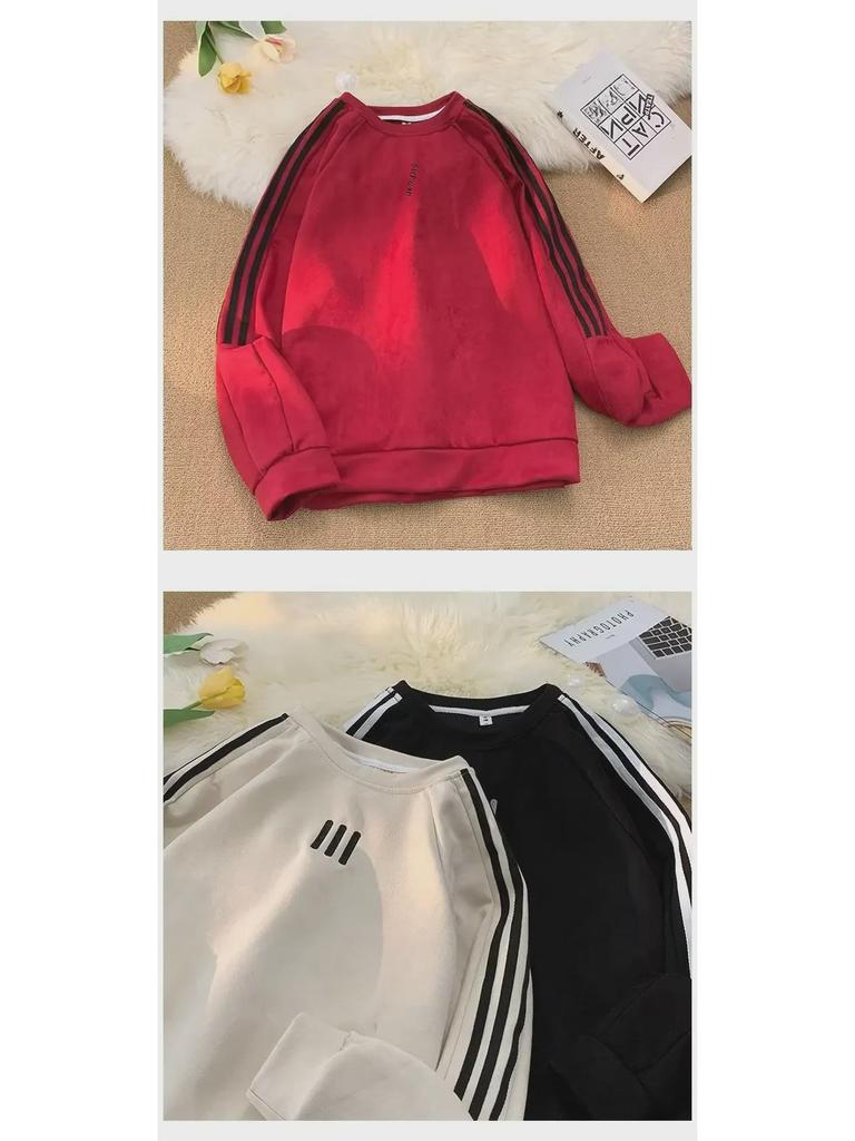 Мужская ретро-полосатая замшевая толстовка – пуловер с круглым вырезом на весну и осень