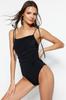 Women's New Season Swimsuit Black Square Collar Draped Regular Swimsuit