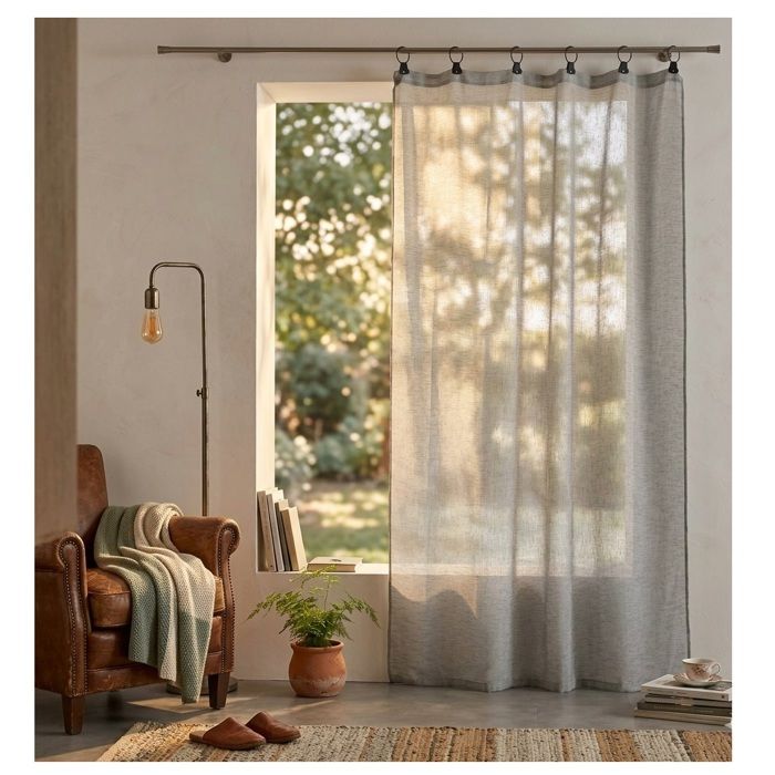 Panneau a anneaux voile tisse 140 x 240 cm Linke gris