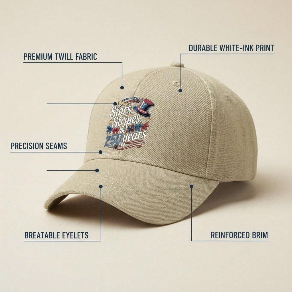 Patriotic Baseball Cap - 250Th Anniversary Stars Stripes Print Polyester Adjustable Hat Breathable Lightweight Unisex Casual Outdoor Sports Holiday