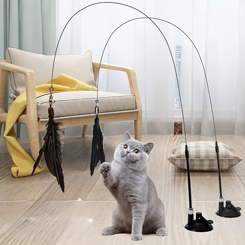 Interactive Cat Toy Handfree Cat Stick Playing Kitten Playing Teaser Wand Toy Suction Cup Feather Cat Wand Pet Supplies