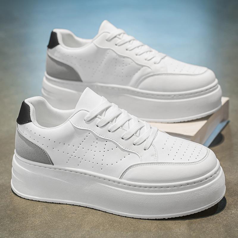 Летние мужские дышащие белые модные кроссовки с увеличением роста: Универсальные, повседневные кеды на толстой подошве для катания на скейтборде