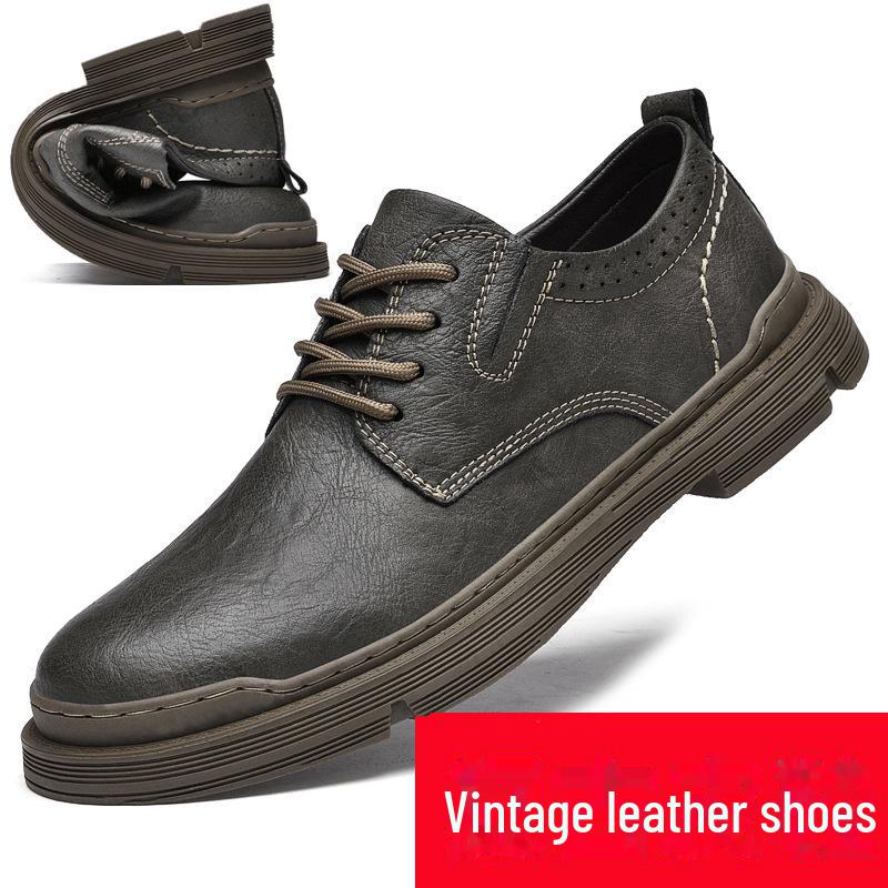 Men's Large Size 45 Genuine Leather Casual Shoes - Retro Spring Trend Low-Top Martin Boots