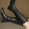Autumn Women's Riding Boots Round Toe Chunky Heel Knee High Boots for Women Belt Buckle Platform Shoes Botines Mujer