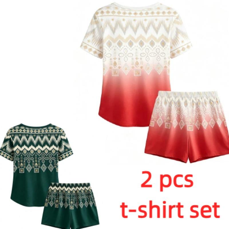 Summer Fashion Bohemian Ethnic Pattern Printed Round Neck Short Sleeved Kids T-Shirt And Shorts Set Boy's and Girl's T-shirt Shorts Set
