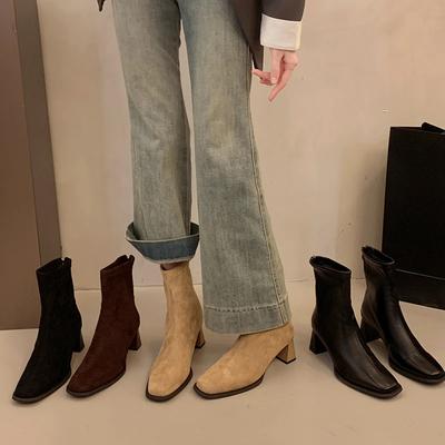 Мода Осень Зима Мода Толстый Каблук Женские Ботильоны Мода Задняя Молния Обувь Винтажные Современные Короткие Ботильоны