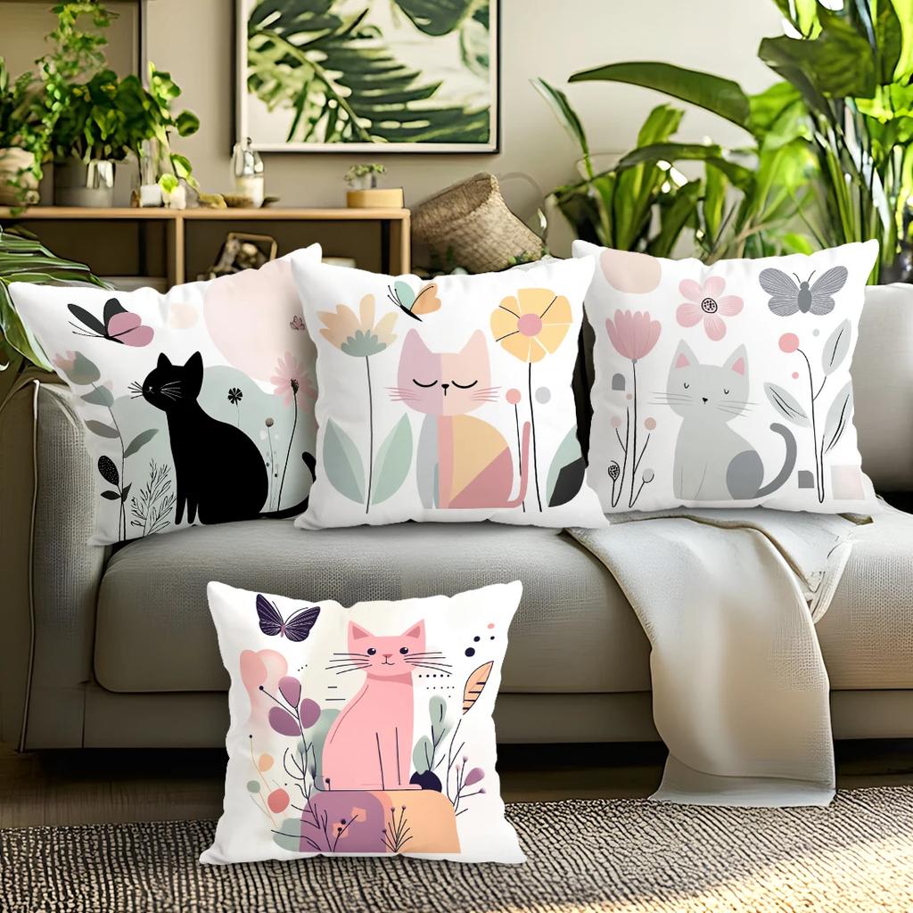 Geometric Cat Cushion Pillowcase Printed Polyester 45X45Cm Throw Pillowcover Decorative Sofa Cushion Pillowslip Home Decor
