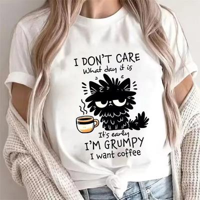 Футболка I Want Coffee для женщин с забавным котом, летняя футболка с коротким рукавом Y2k, модные футболки в стиле хип-хоп, одежда