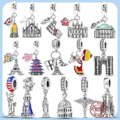 Медь Серия Знаковая Архитектура Путешествия Название Страны Шармы Подходят Оригинальным Бусинам для Браслетов для Женщин Ювелирные Изделия