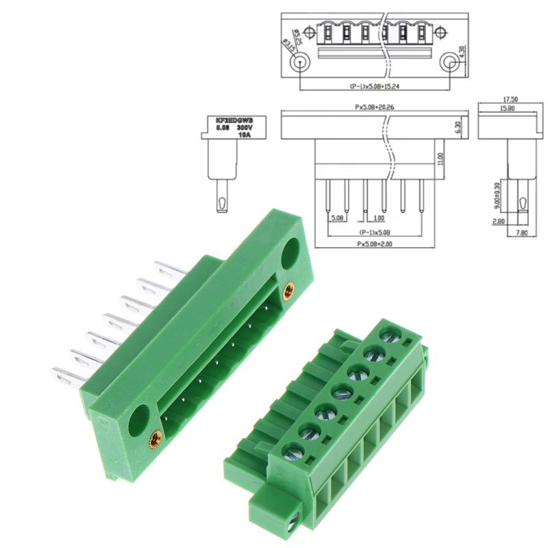 1Set 2Edgwb + 2Edgkm 5.08 Bulkhead Screw Terminal Block Wire Connectors 5.08Mm Pitch Male/Female Pluggable Terminal Plug Jacks