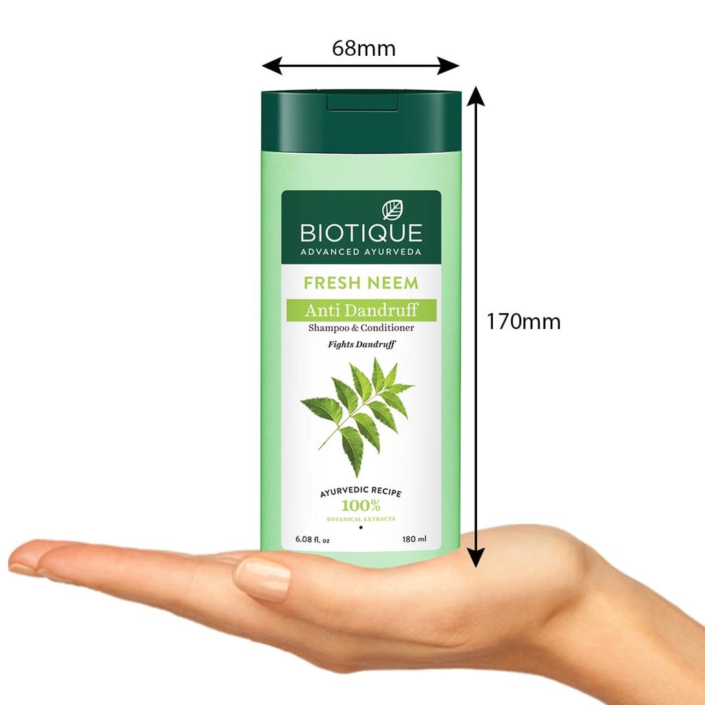 Biotique Шампунь и кондиционер с нимом 180 мл Средство против перхоти для сухой зудящей кожи головы Рост волос Свежий блестящий Для всех типов волос