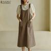 Women Casual U-Neck Sleeveless Pocket Loose A-Line Suspender Dress