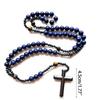 Quality Blue Stone Rosary Necklace with Cross for Men Nightclubs Fine Craftsmanship, Rosary Prayer Religious Necklace