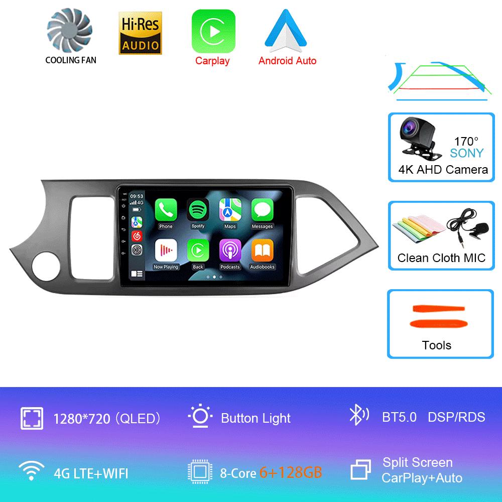 Автомагнитола Android 14 Carplay WIFI+4G Для KIA PICANTO Morning 2011 2012-2016 Навигация GPS Мультимедийный Видеоплеер Головное Устройство DSP