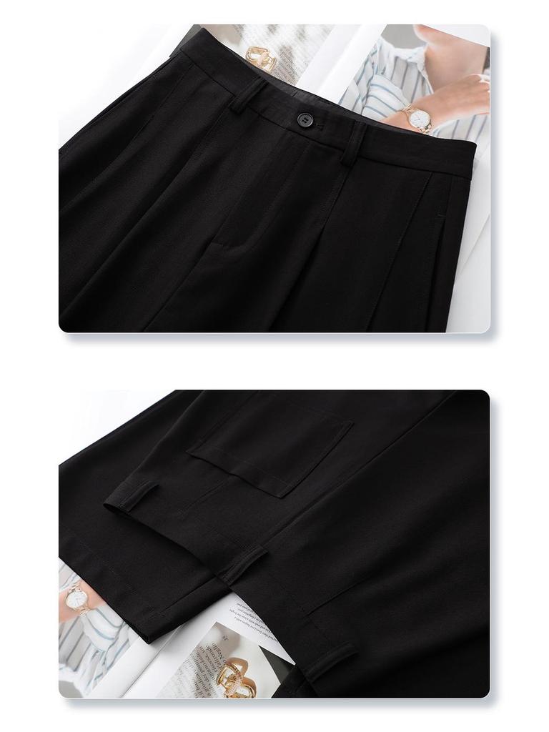 Женские серые брюки-костюмные палаццо на весну 2025 года - Повседневные, драпированные, свободного кроя, стройнящие, прямого покроя для весны и осени.