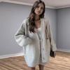 Женский трикотажный кардиган большого размера с застежкой-рог - Осень/Зима 2024 Свободный верхний свитер-пальто