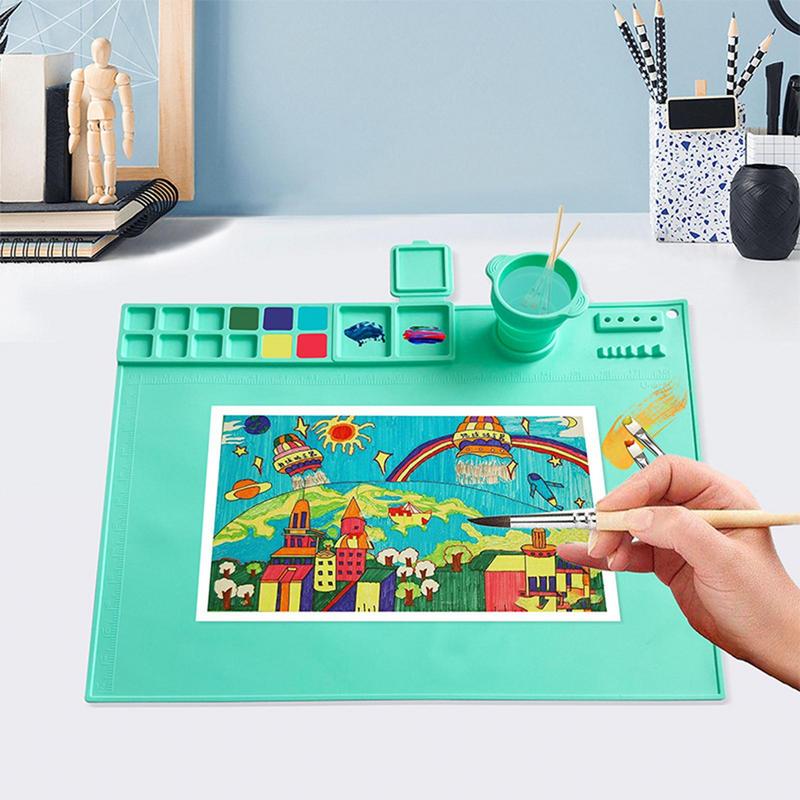 Silicone Mat For Painting Silicone Sheet With Palette Reusable Graffiti Craft Mat With Cup Washable Drawing Board For Kids DIY