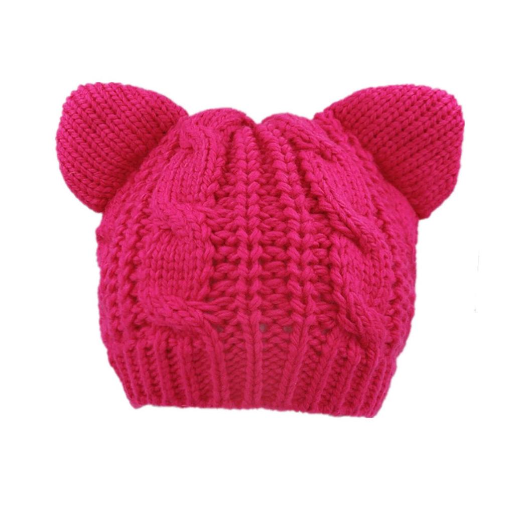 Women Knit Slouchy Cat Ears Woolen Hat  Chunky Baggy Hat Winter Soft Warm Ski Cap