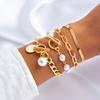 Ingemark Boho Imitation Pearl Chain Coin Pendant Bracelets Set for Women on Hand Vintage Snake Link Bangles Couple Wrist Jewelry