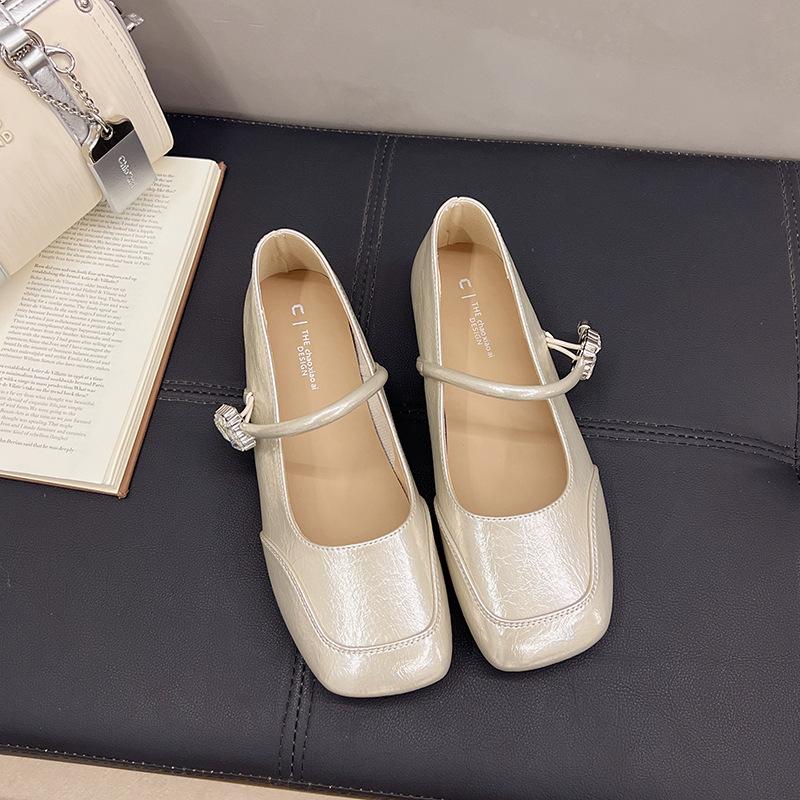 Temperament Single Shoes Women's New Spring and Autumn Retro Mary Jane Shoes Medium Heel Versatile Square Head Small Leather Shoes