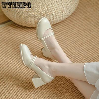 Женские туфли на высоком каблуке с круглым носком, однотонные однотонные туфли на толстом каблуке, модные и универсальные удобные рабочие туфли на мягкой подошве в сказочном стиле