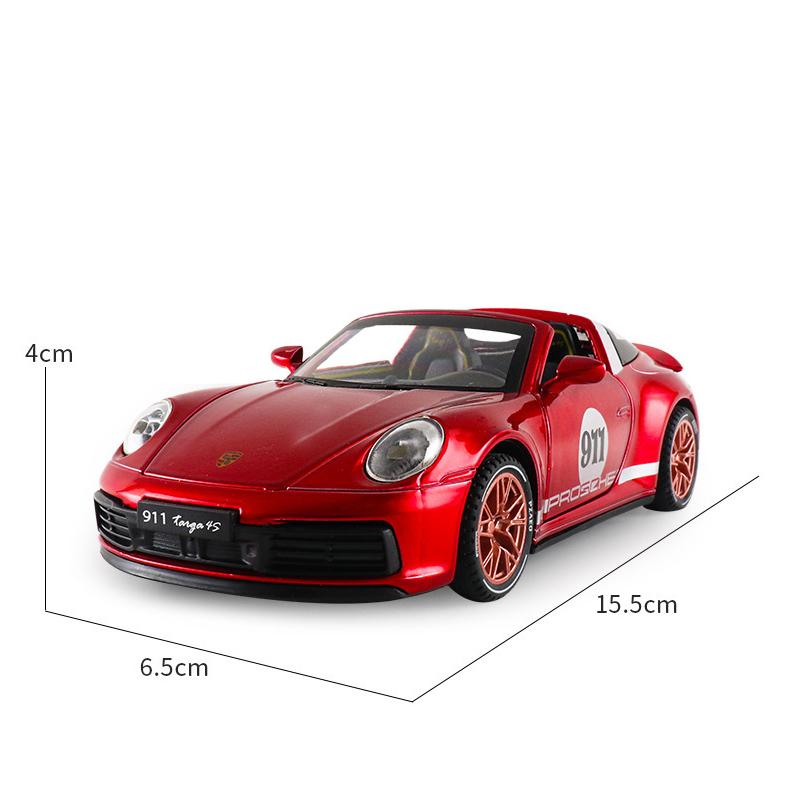 Масштаб 1/32 Targa 4S 911, литая под давлением модель автомобиля, игрушечный автомобиль с откатным механизмом, звуком и светом для детей, коллекция подарков для мальчиков и девочек