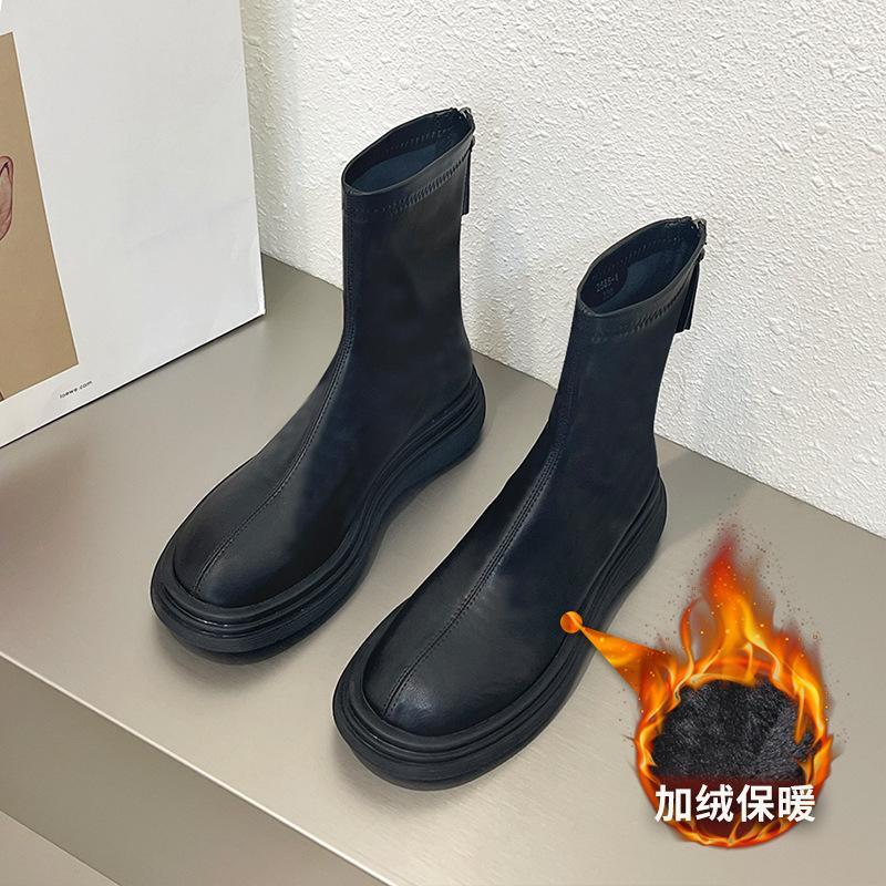 Весна и осень 2025 Новые ботинки на платформе Женские ботинки Мартин Белые одинарные ботинки Узкие ботинки Женские ботинки Челси Женские короткие ботинки