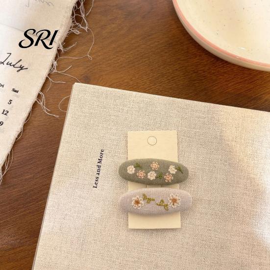 Durable Hair Clips 1 Pair Hairpins Rounded Edges Metal Stable Grip Hand-Embroidered Everyday Wear Flower Pattern Wide BB Clip Side Bang Accessories